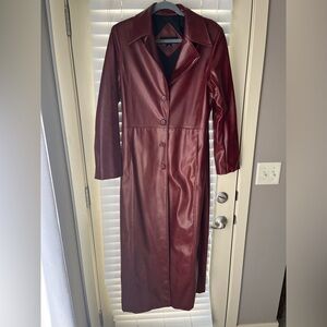 Red faux leather coat